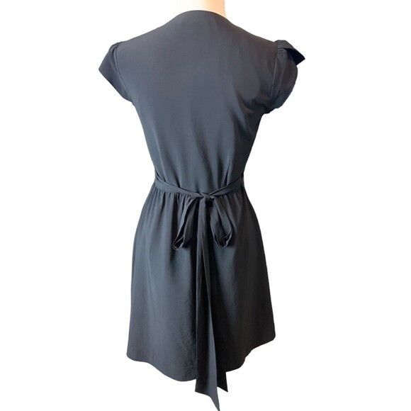 Banana Republic Wrap Style Dress Women's Sz 2 Black Polyester Cap Flutter Sleeve - Picture 5 of 13